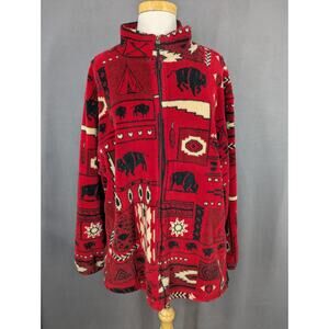 Vintage Art Unlimited Full Zip Fleece Jacket 2XL Aztec Buffalo USA